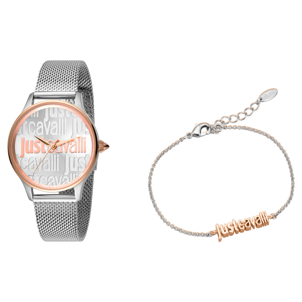 JUST CAVALLI Women's Watch with Silver Stainless Steel Case and Silver & Rose Gold Stainless Steel Band