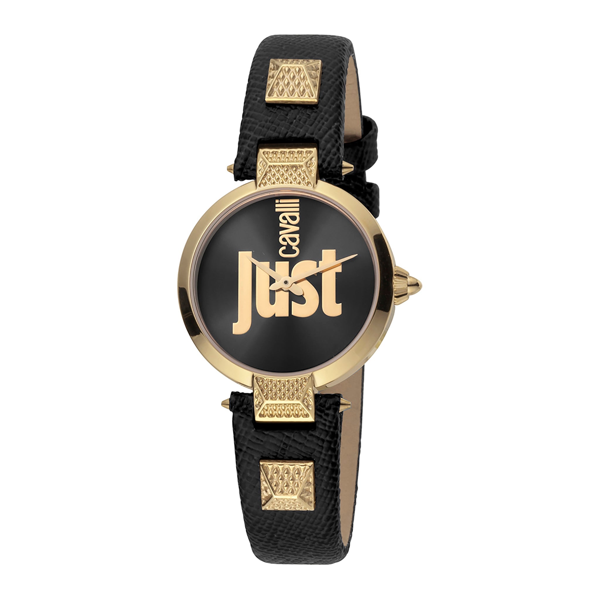 JUST CAVALLI Women's Watch with Gold Stainless Steel Case and Black Leather Band