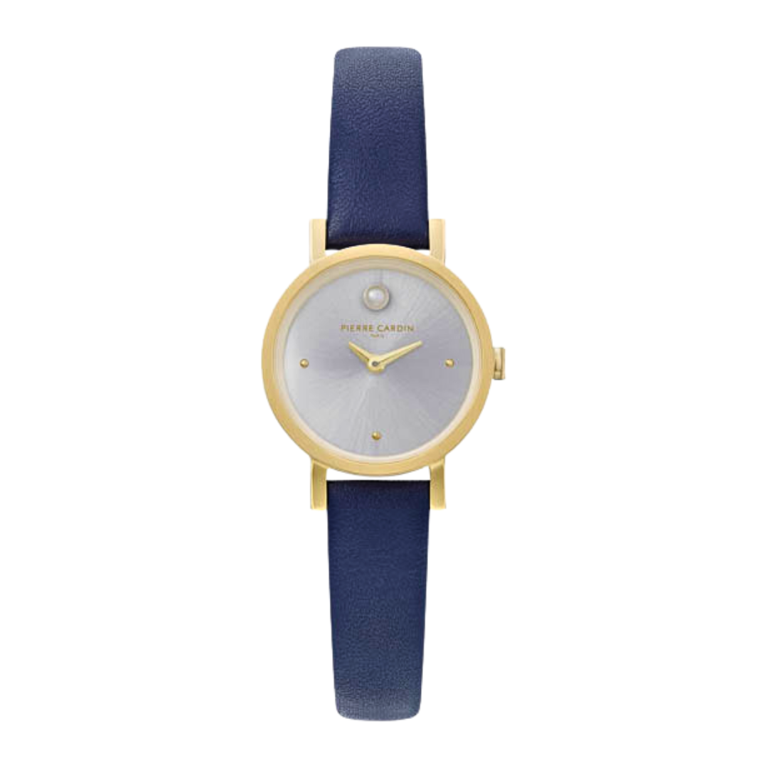 PIERRE CARDIN Women's Watch with Gold Stainless Steel Case and Blue Leather Band