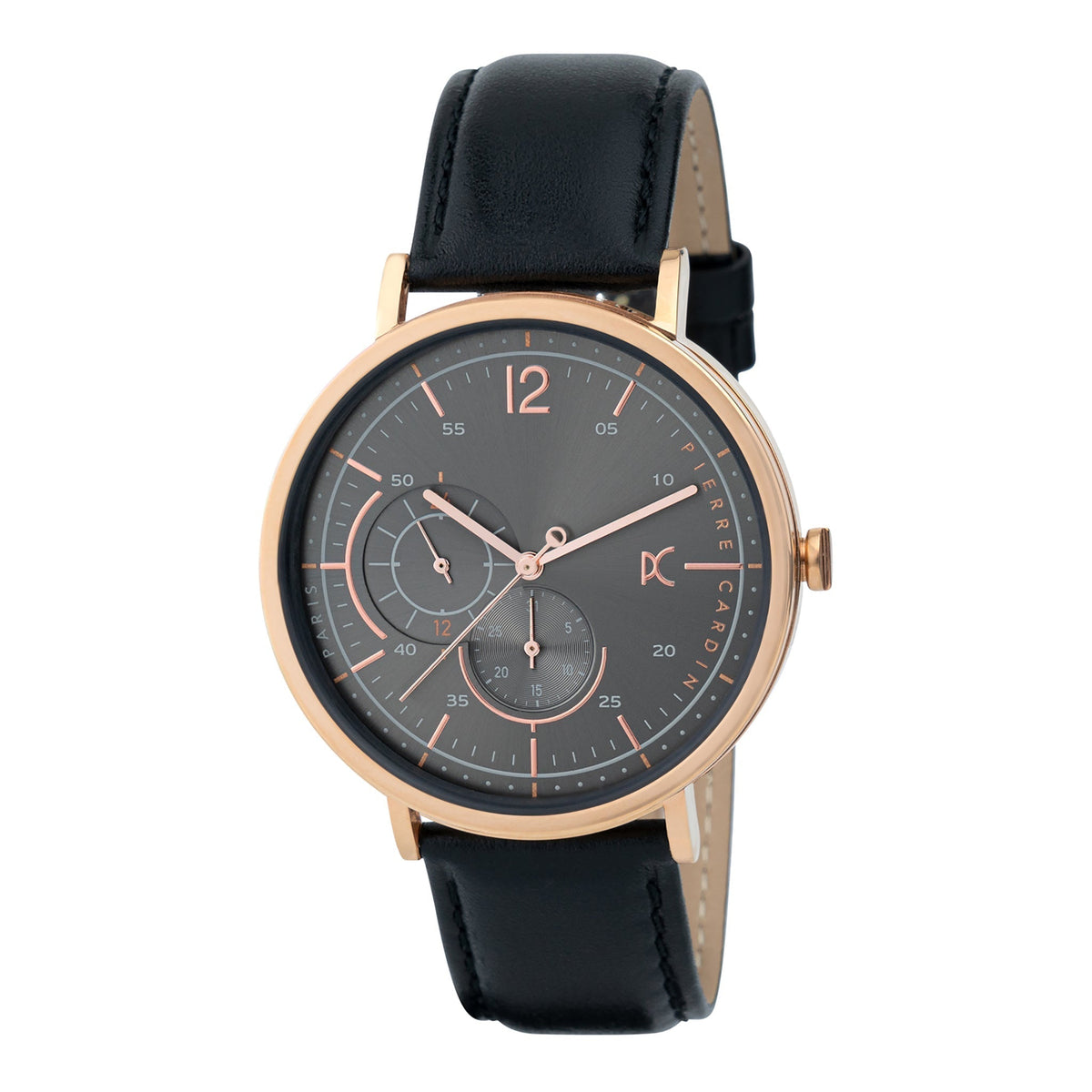 PIERRE CARDIN CBN.3023 LUXURY ROSE GOLD MEN'S WATCH - STYLISH BLACK DIAL & LEATHER BAND