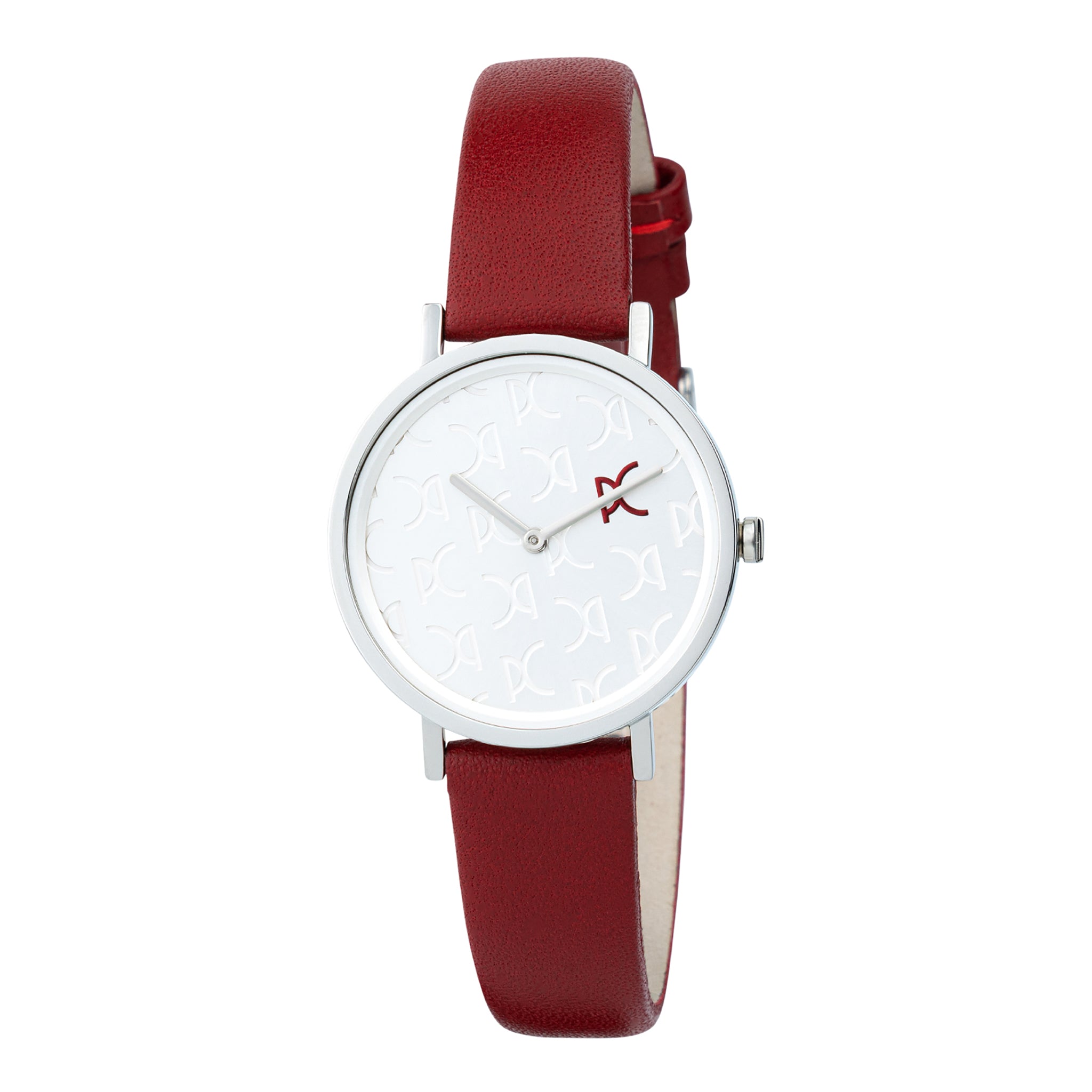 PIERRE CARDIN Women's Watch with Silver Stainless Steel Case and Red Leather Band