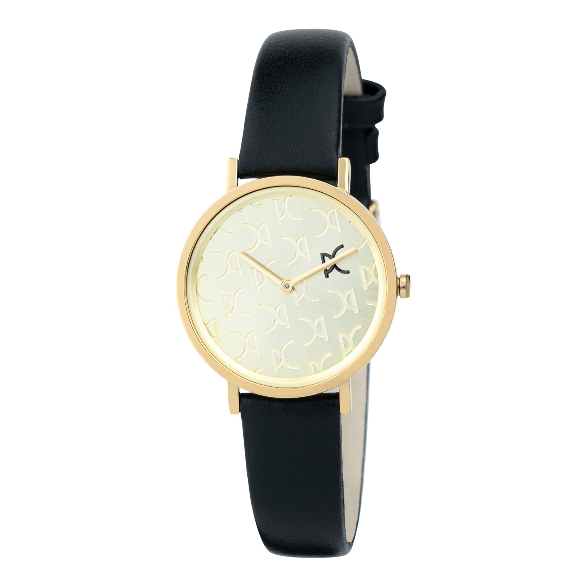 PIERRE CARDIN Women's Watch with Gold Stainless Steel Case and Black Leather Band