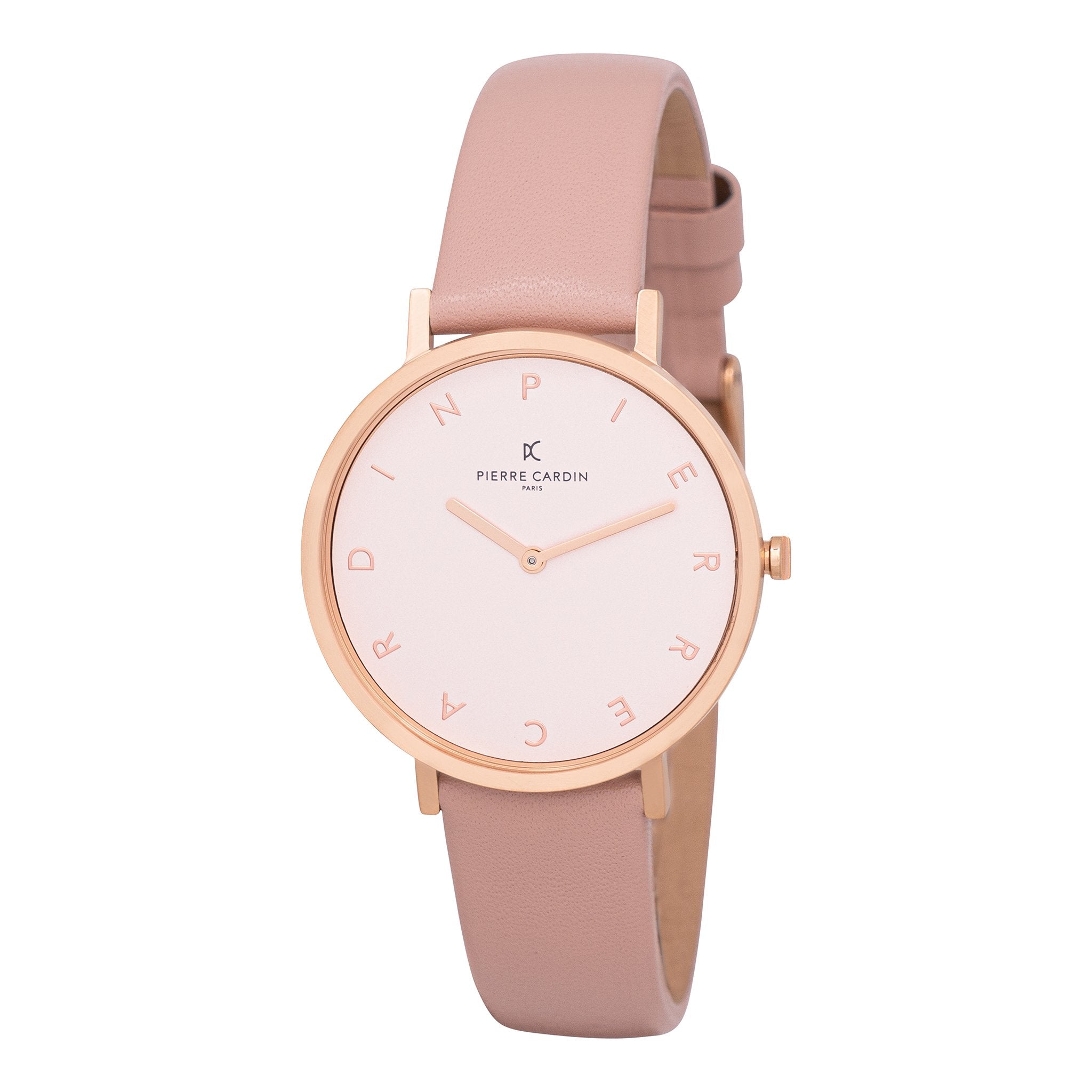 PIERRE CARDIN Women's Watch with Rose Gold Metal Case and Champagne Leather Band