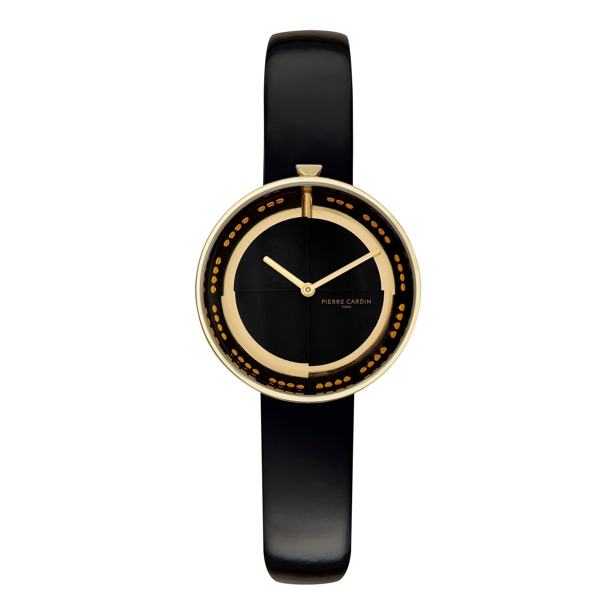 PIERRE CARDIN Women's Watch with Gold Stainless Steel Case and Black Leather Band