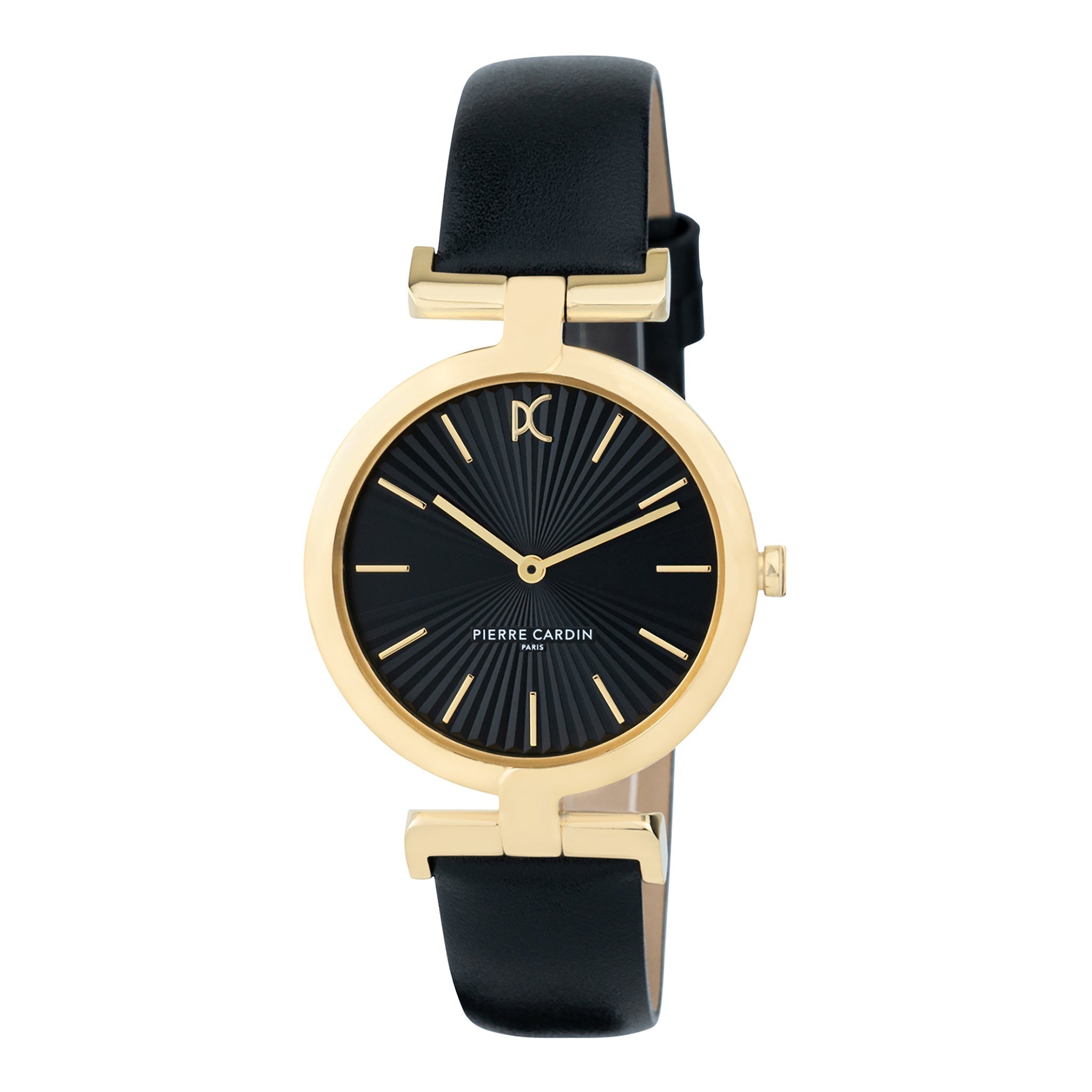 PIERRE CARDIN Women's Watch with Gold Stainless Steel Case and Black Leather Band