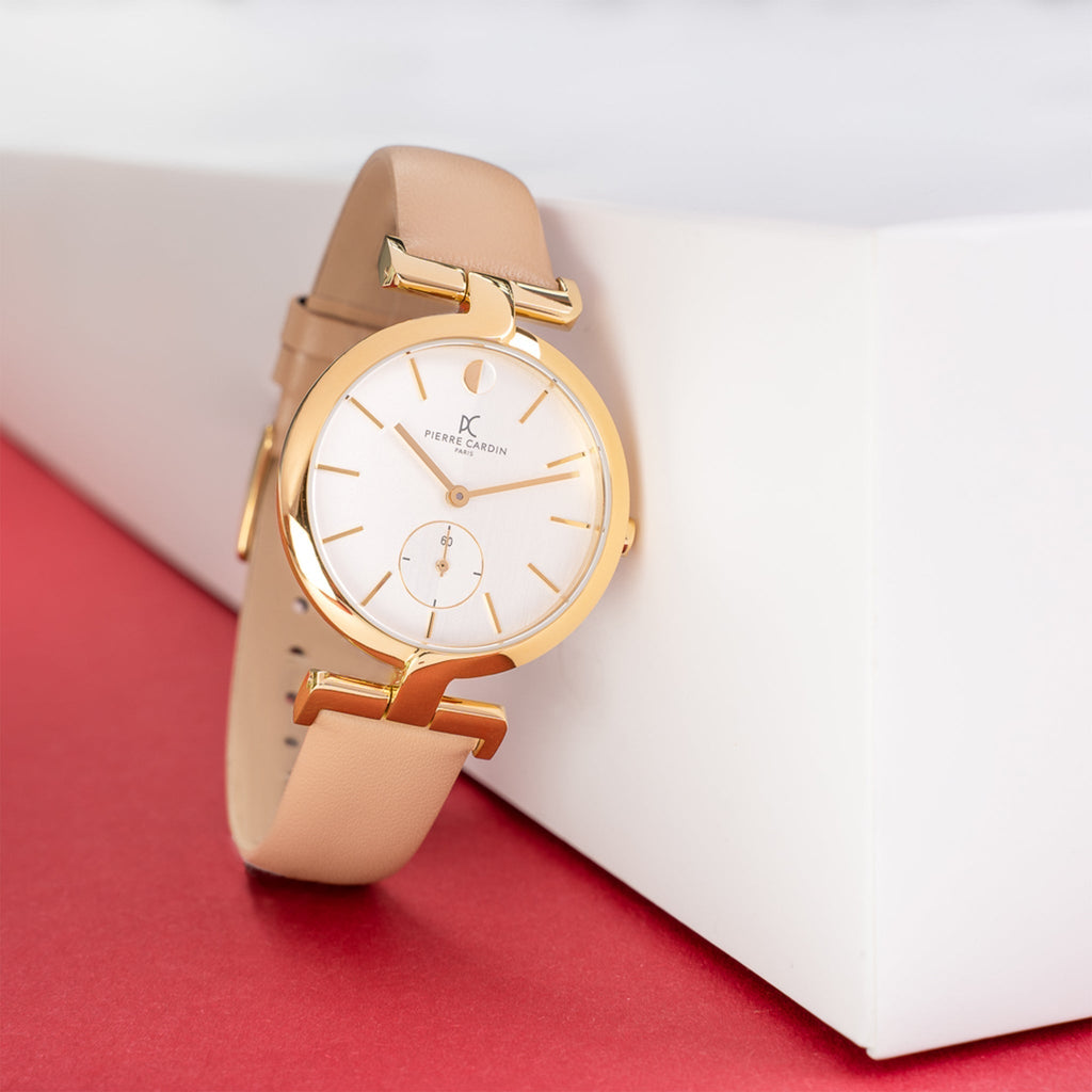 PIERRE CARDIN Women's Watch with Gold Stainless Steel Case and Beige Leather Band-i-Watch-6