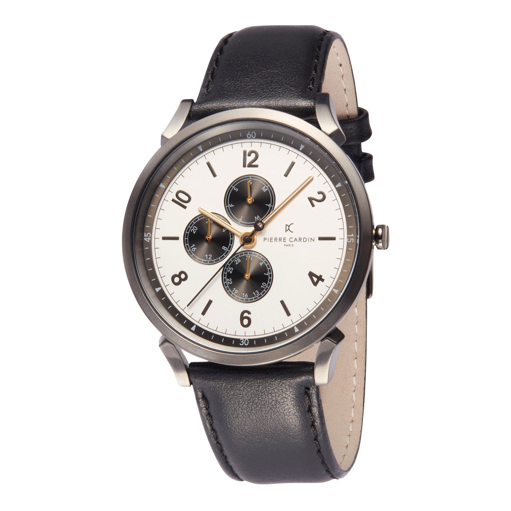 PIERRE CARDIN CPI.2040 MEN'S LUXURY WATCH - STAINLESS STEEL & BLACK LEATHER ELEGANCE