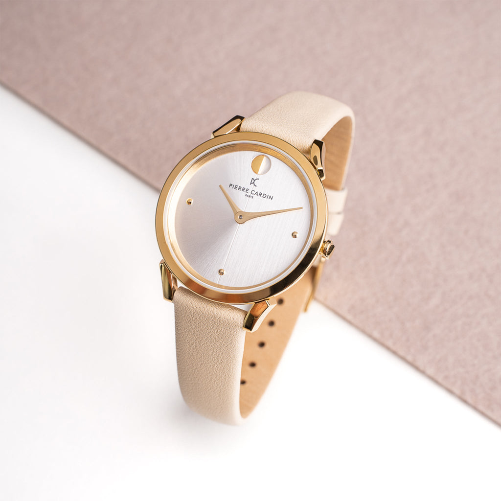 PIERRE CARDIN Women's Watch with Gold Stainless Steel Case and Beige Leather Band-i-Watch-6