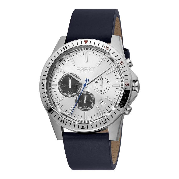 ESPRIT MEN'S BLUE LEATHER SLIM SILVER DIAL - TIMELESS STYLE ELEGANCE