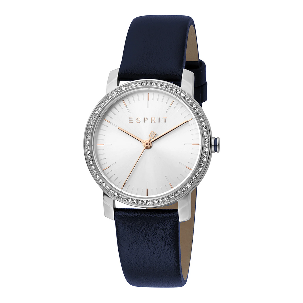 ESPRIT Women's Watch with Silver Stainless Steel Case and Blue Leather Band