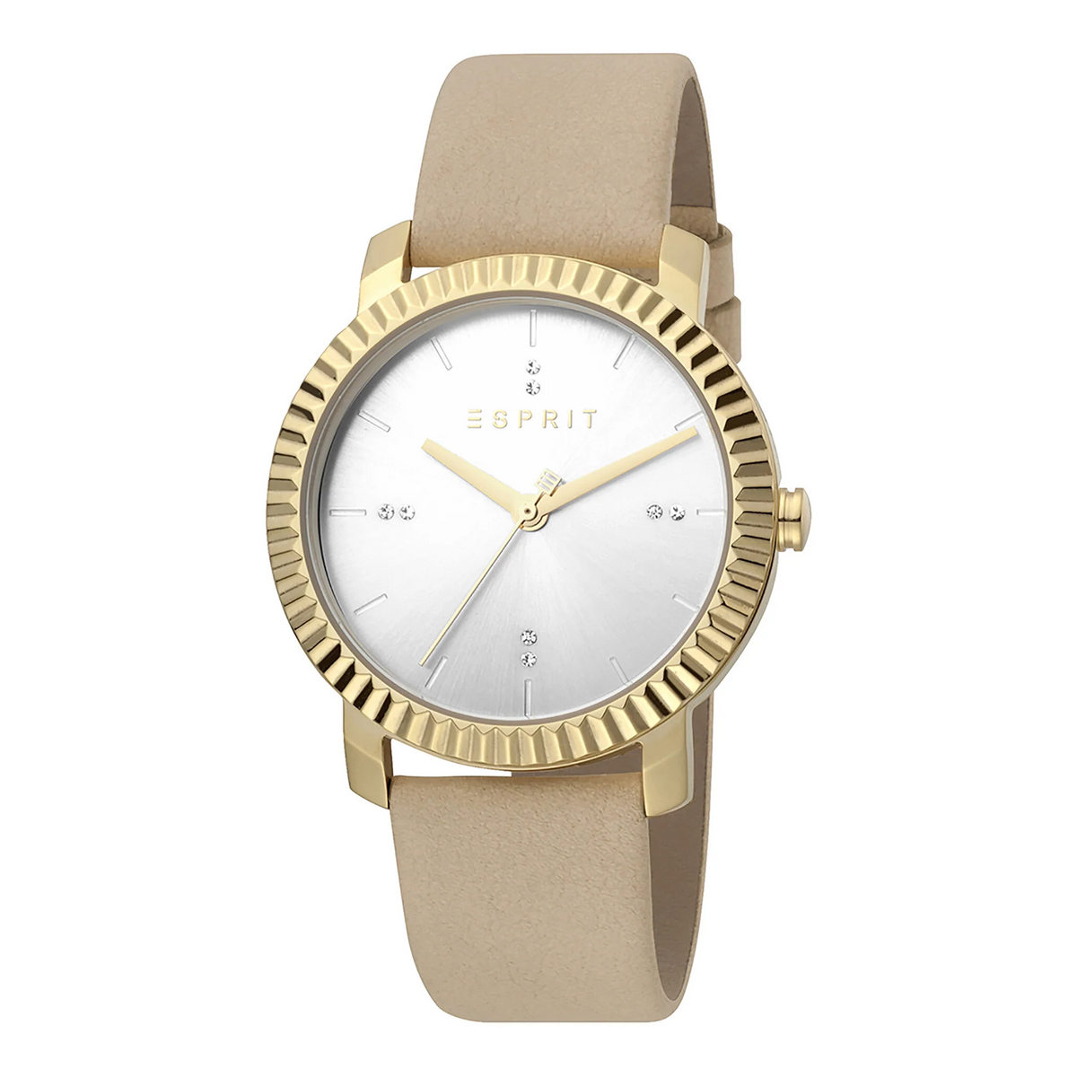 ESPRIT Women's Watch with Silver Stainless Steel Case and Beige Leather Band