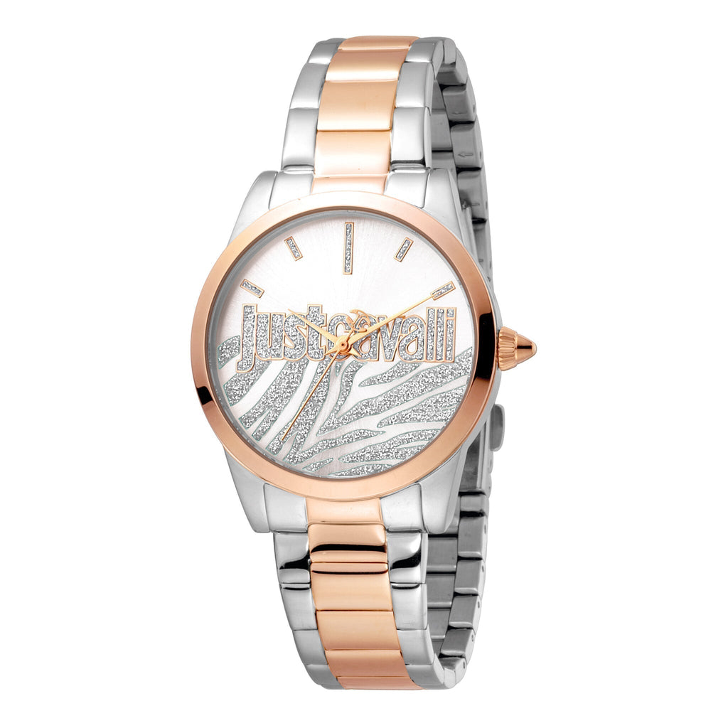 JUST CAVALLI Women's Watch with Silver Stainless Steel Case and Silver & Rose Gold Stainless Steel Band