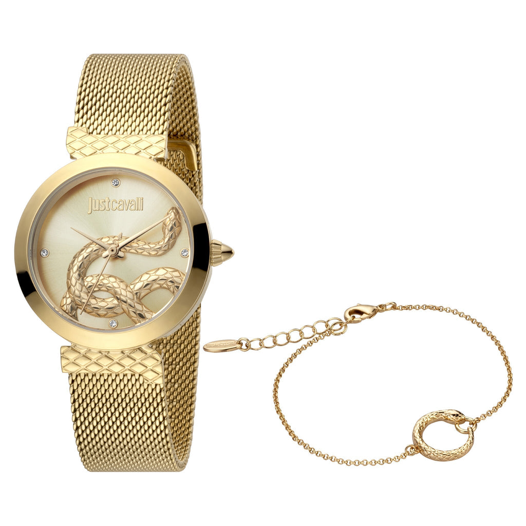 JUST CAVALLI Women's Watch with Gold Stainless Steel Case and Gold Stainless Steel Band