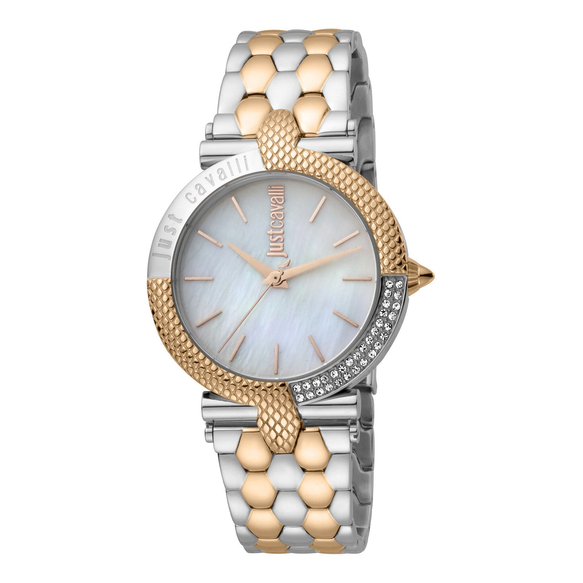JUST CAVALLI Women's Watch with Silver Stainless Steel Case and Silver & Rose Gold Stainless Steel Band