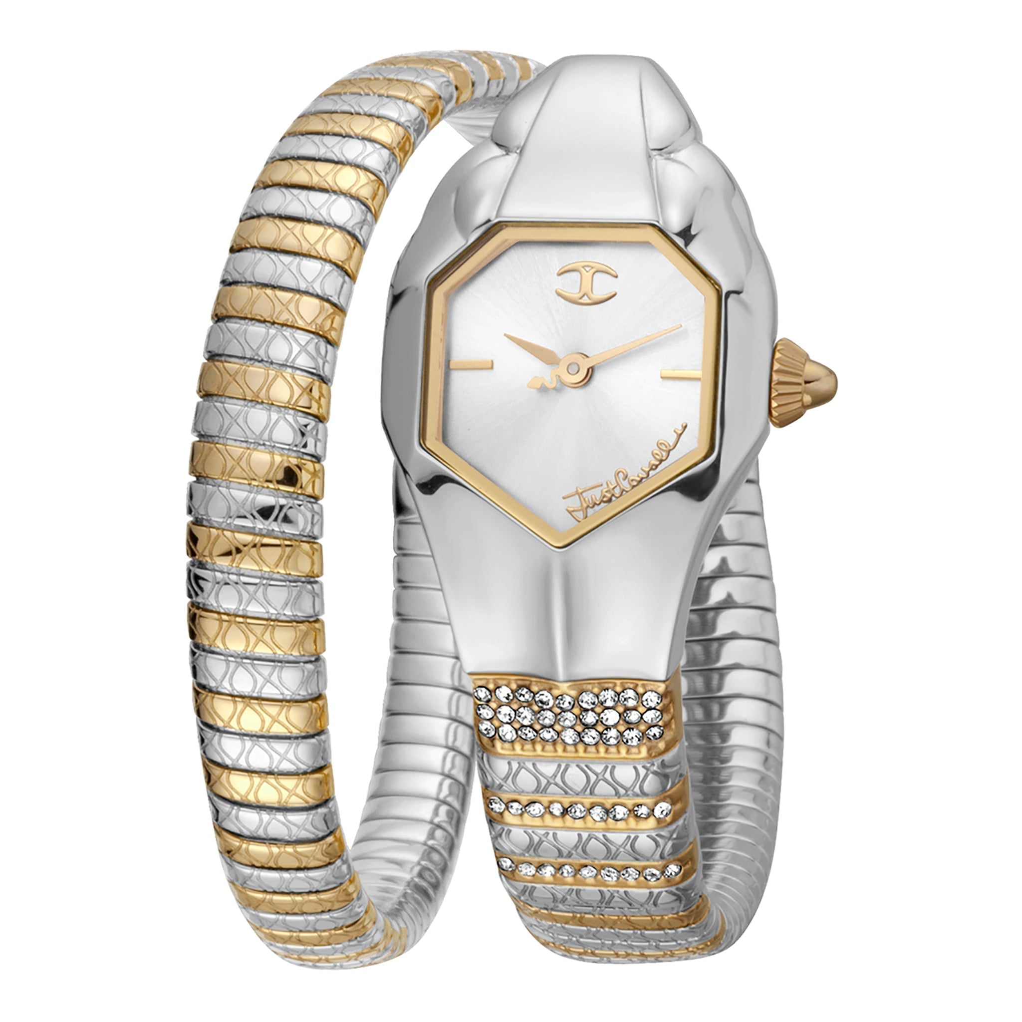 JUST CAVALLI Women's Watch with Silver Stainless Steel Case and Silver & Gold Stainless Steel Band