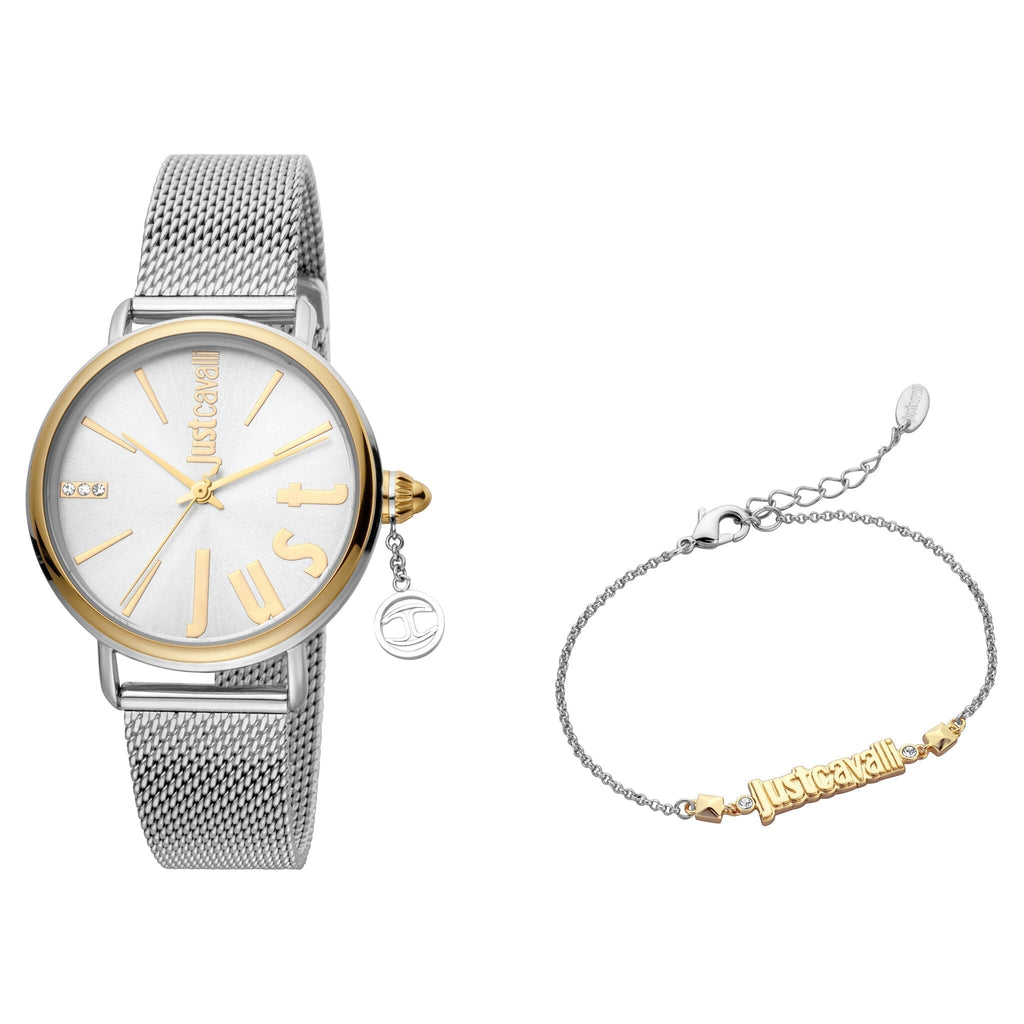JUST CAVALLI Women's Watch with Silver Metal Case and Silver & Gold Stainless Steel Band