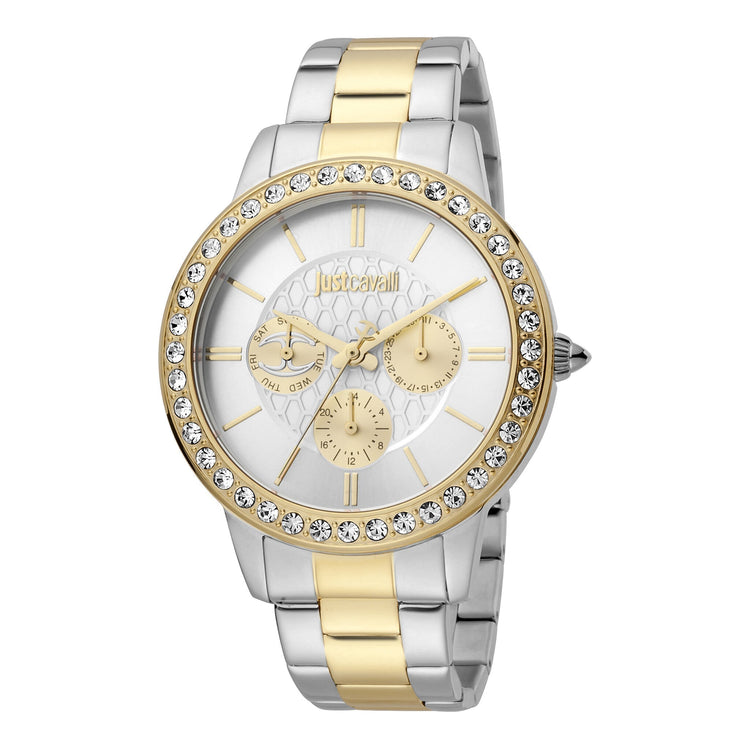 JUST CAVALLI Women's Watch with Silver Stainless Steel Case and Silver & Gold Stainless Steel Band