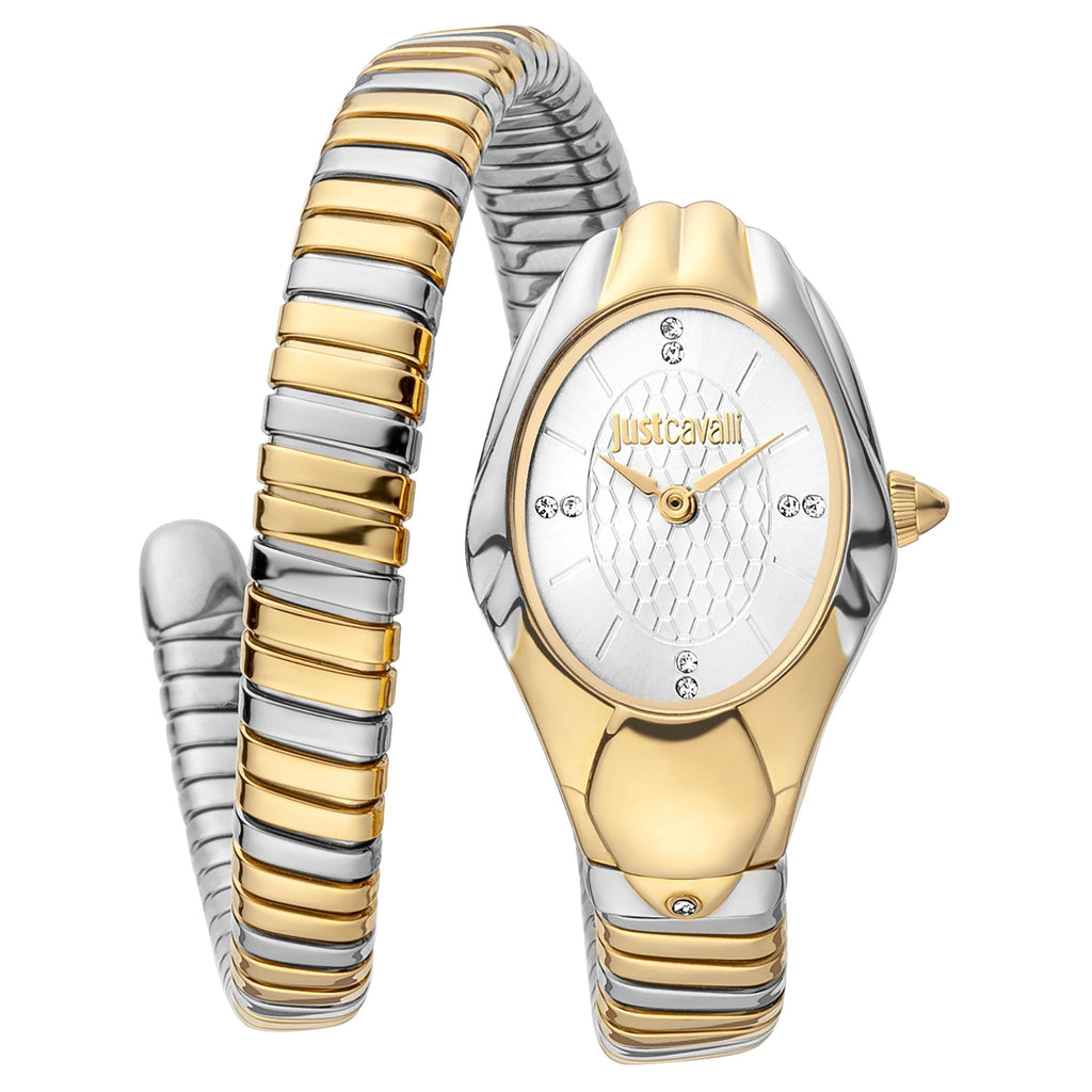 JUST CAVALLI Women's Watch with Silver & Gold Stainless Steel Case and Silver & Gold Stainless Steel Band