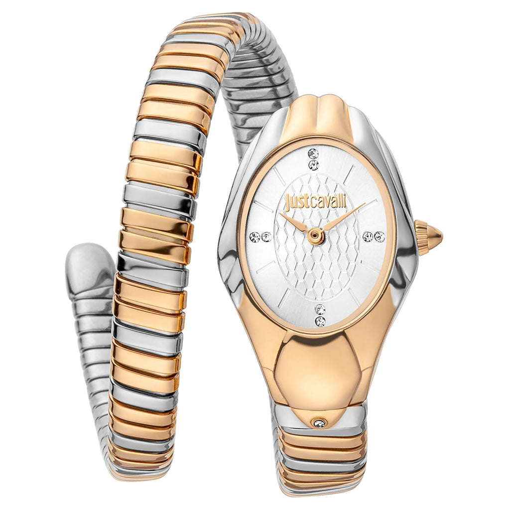 JUST CAVALLI Women's Watch with Silver & Rose Gold Stainless Steel Case and Silver & Rose Gold Stainless Steel Band