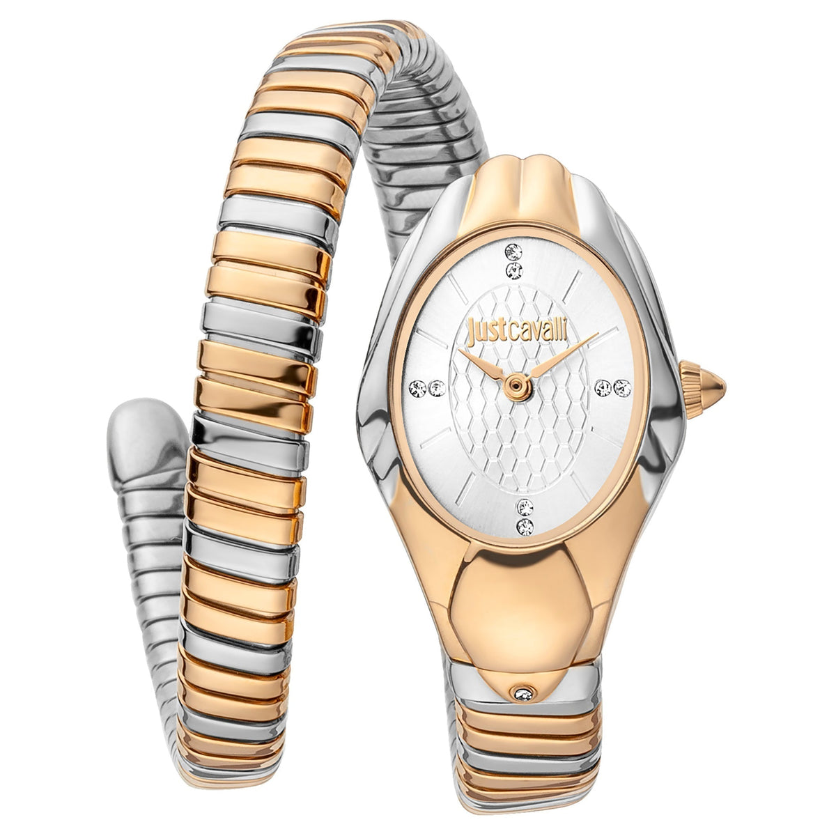 JUST CAVALLI Women's Watch with Silver & Rose Gold Stainless Steel Case and Silver & Rose Gold Stainless Steel Band